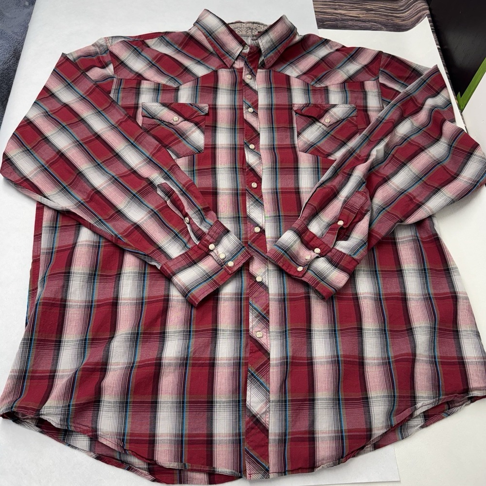 Roper Mens Shirt Red Blue Cowboy Western Pearl Snap Rodeo 2XL *READ DESCRIPTION* - Picture 3 of 16